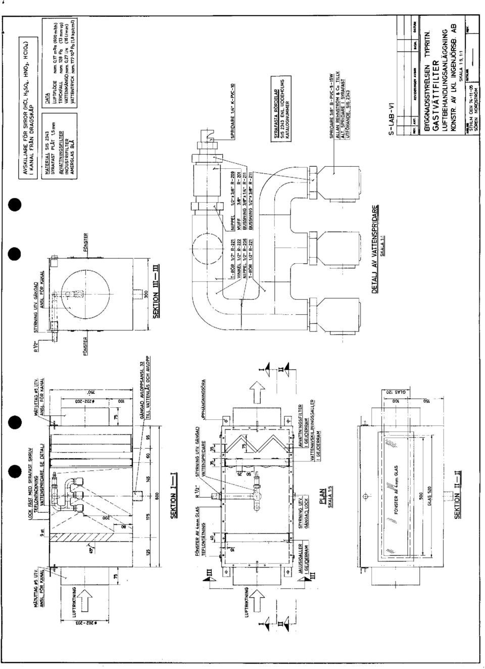 VATTENSPRIDARE UPPHÄNGNINGSÖRA 40 35 35 B 75 1io I_ L L-+ JALUSIGALLER STYRNING UTV. 1 GEJ ERRAM GÄNGAD LOCK III PL N SKALA 1:5 AVVATTNINGSFILTER.