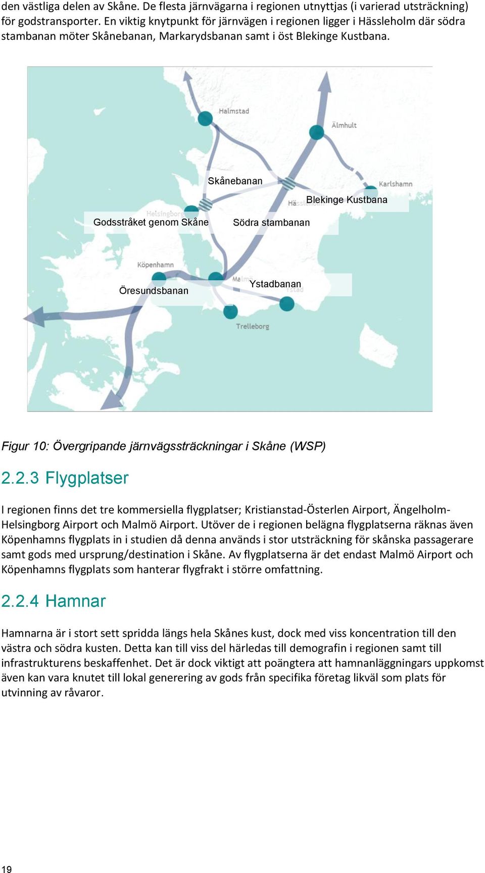 Skånebanan Blekinge Kustbana Godsstråket genom Skåne Södra stambanan Öresundsbanan Ystadbanan Figur 10: Övergripande järnvägssträckningar i Skåne (WSP) 2.