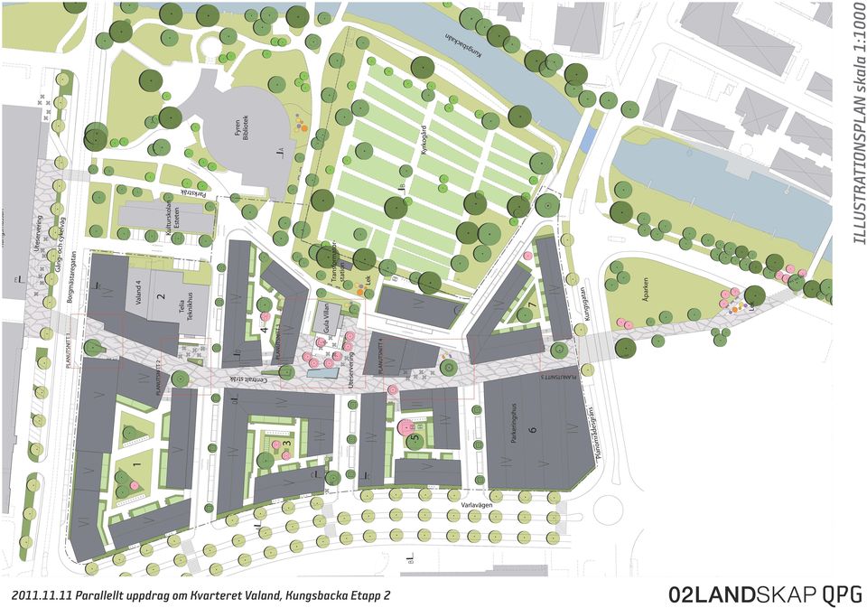 Valand 4 Kulturskolan Esteten Gång- och cyke lväg Uteservering Borgmästarega tan Gula Villan PLANUTSNITT 3 4
