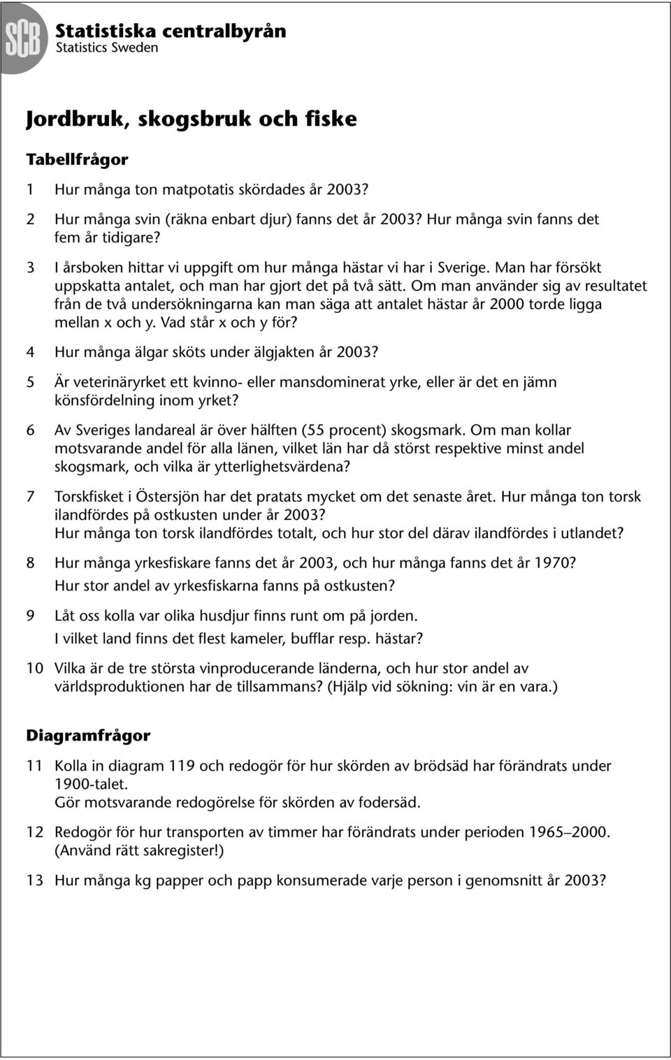 Om man använder sig av resultatet från de två undersökningarna kan man säga att antalet hästar år 2000 torde ligga mellan x och y. Vad står x och y för?