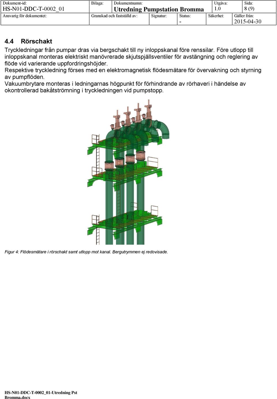 Respektive tryckledning förses med en elektromagnetisk flödesmätare för övervakning och styrning av pumpflöden.