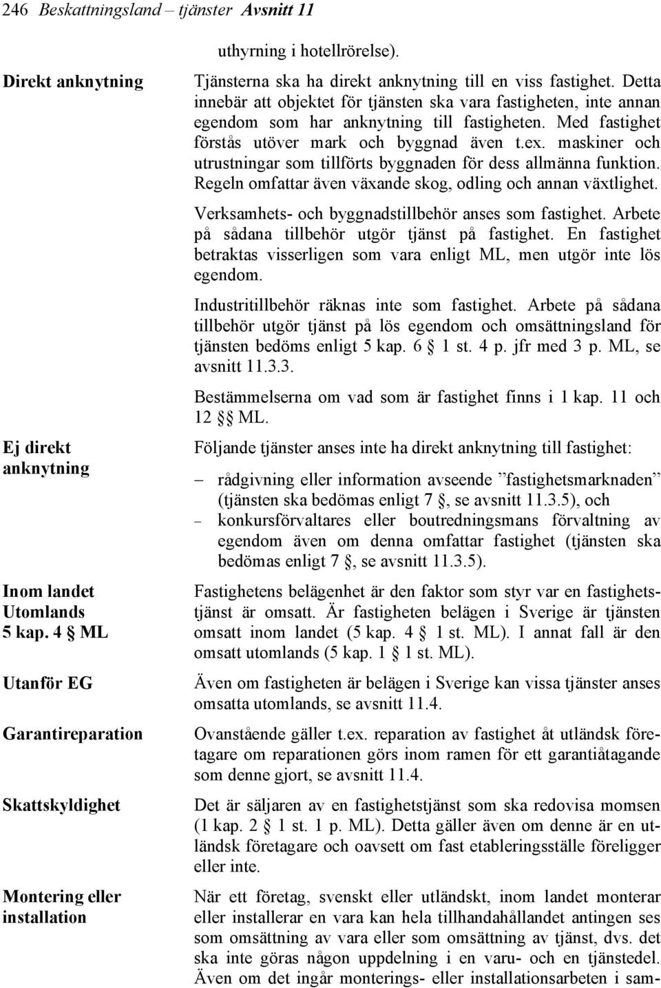 Detta innebär att objektet för tjänsten ska vara fastigheten, inte annan egendom som har anknytning till fastigheten. Med fastighet förstås utöver mark och byggnad även t.ex.