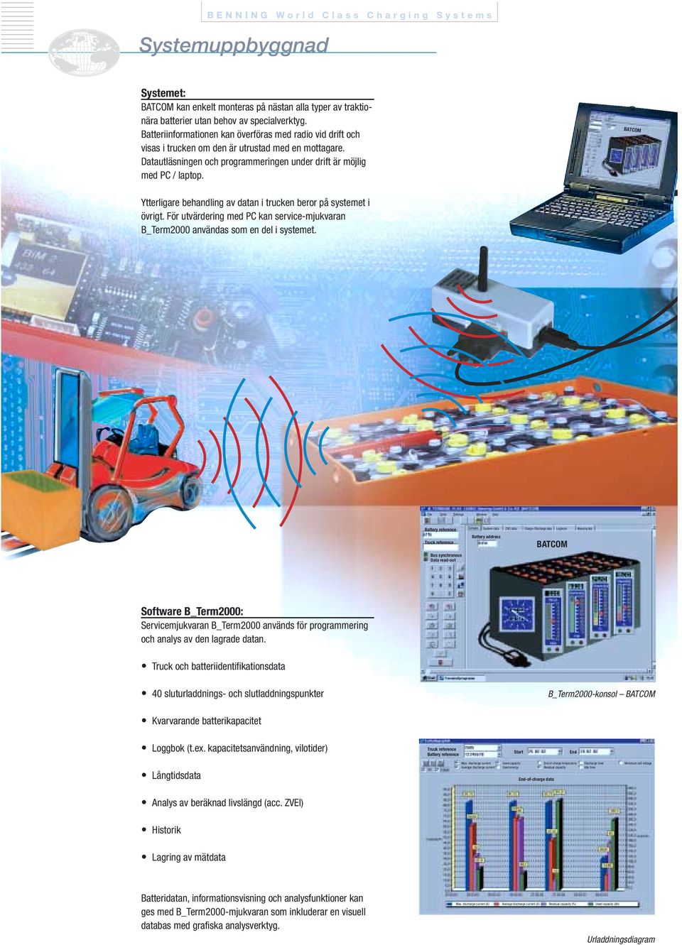 BATCOM Ytterligare behandling av datan i trucken beror på systemet i övrigt. För utvärdering med PC kan service-mjukvaran B_Term2000 användas som en del i systemet.