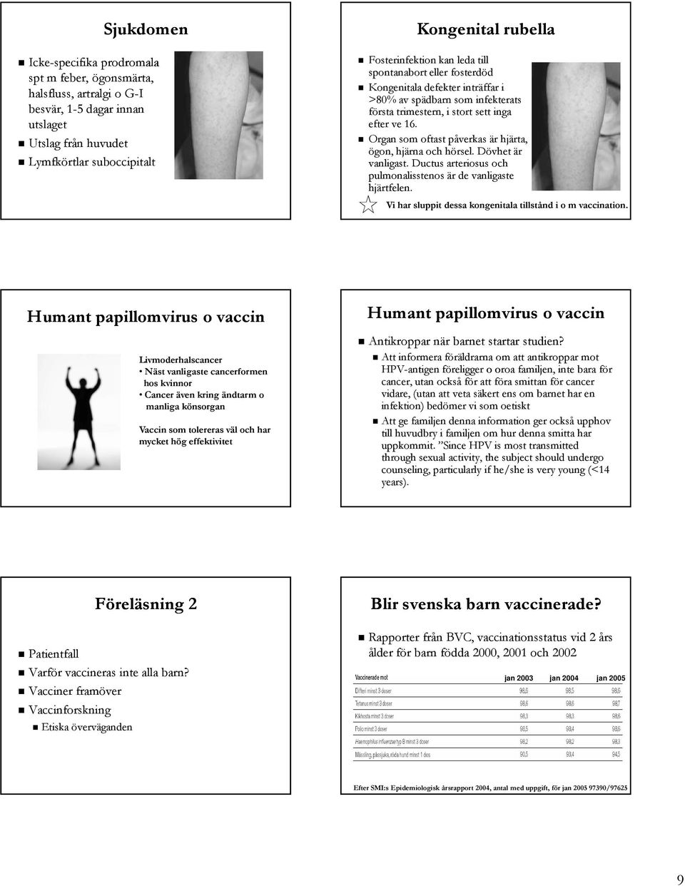 Organ som oftast påverkas är hjärta, ögon, hjärna och hörsel. Dövhet är vanligast. Ductus arteriosus och pulmonalisstenos är de vanligaste hjärtfelen.