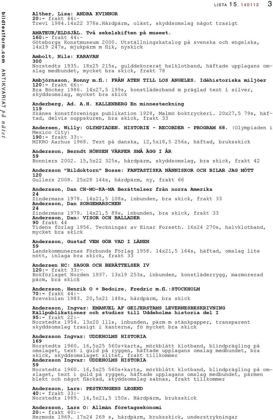 18x25 215s, gulddekorerat helklotband, häftade upplagans omslag medbundet, mycket bra skick, frakt 78 Ambjörnsson, Ronny m.fl.: FRÅN ATEN TILL LOS ANGELES.