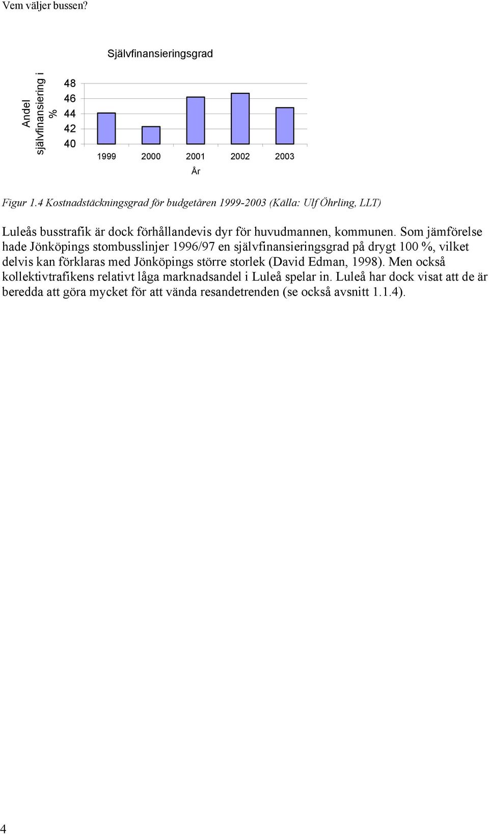 Som jämförelse hade Jönköpings stombusslinjer 1996/97 en självfinansieringsgrad på drygt 100 %, vilket delvis kan förklaras med Jönköpings större storlek