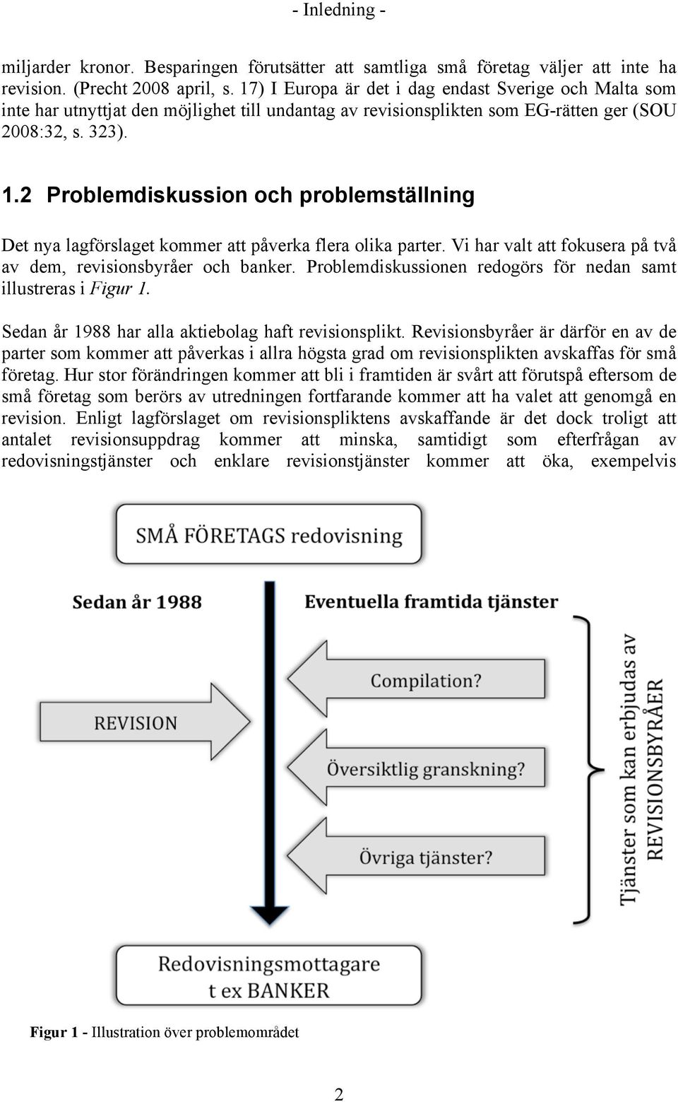 2 Problemdiskussion och problemställning Det nya lagförslaget kommer att påverka flera olika parter. Vi har valt att fokusera på två av dem, revisionsbyråer och banker.