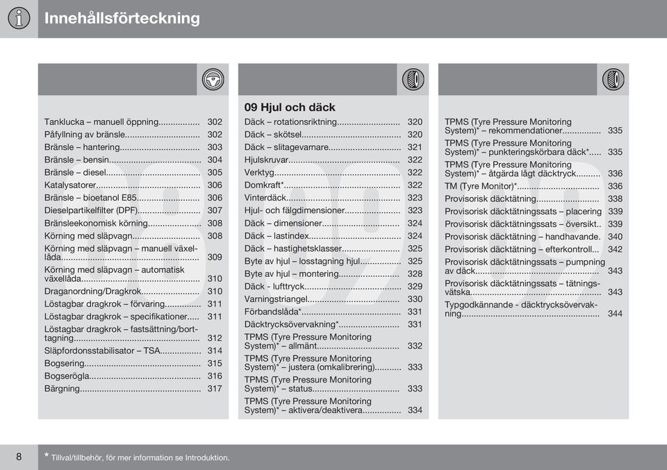 .. 310 Draganordning/Dragkrok... 310 Löstagbar dragkrok förvaring... 311 Löstagbar dragkrok specifikationer... 311 Löstagbar dragkrok fastsättning/borttagning... 312 Släpfordonsstabilisator TSA.