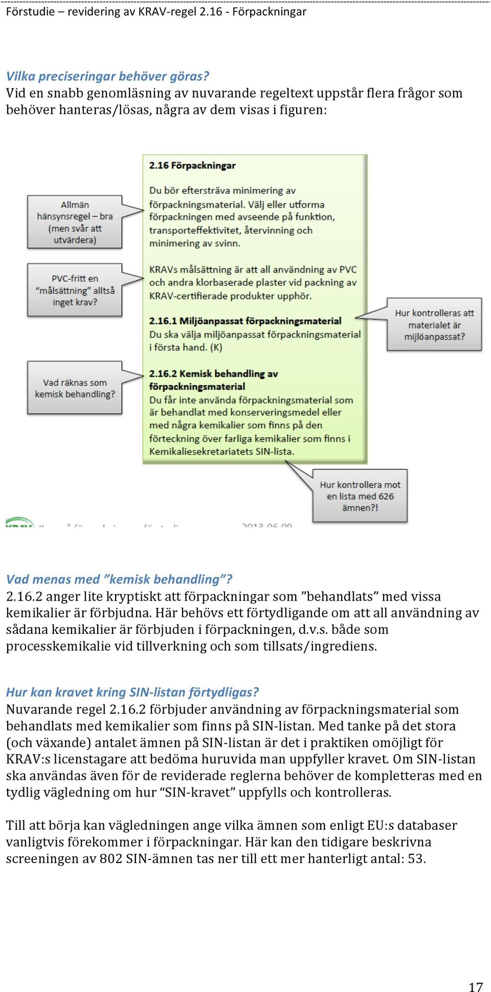 Hur kan kravet kring SIN- listan förtydligas? Nuvarande regel 2.16.2 förbjuder användning av förpackningsmaterial som behandlats med kemikalier som finns på SIN- listan.