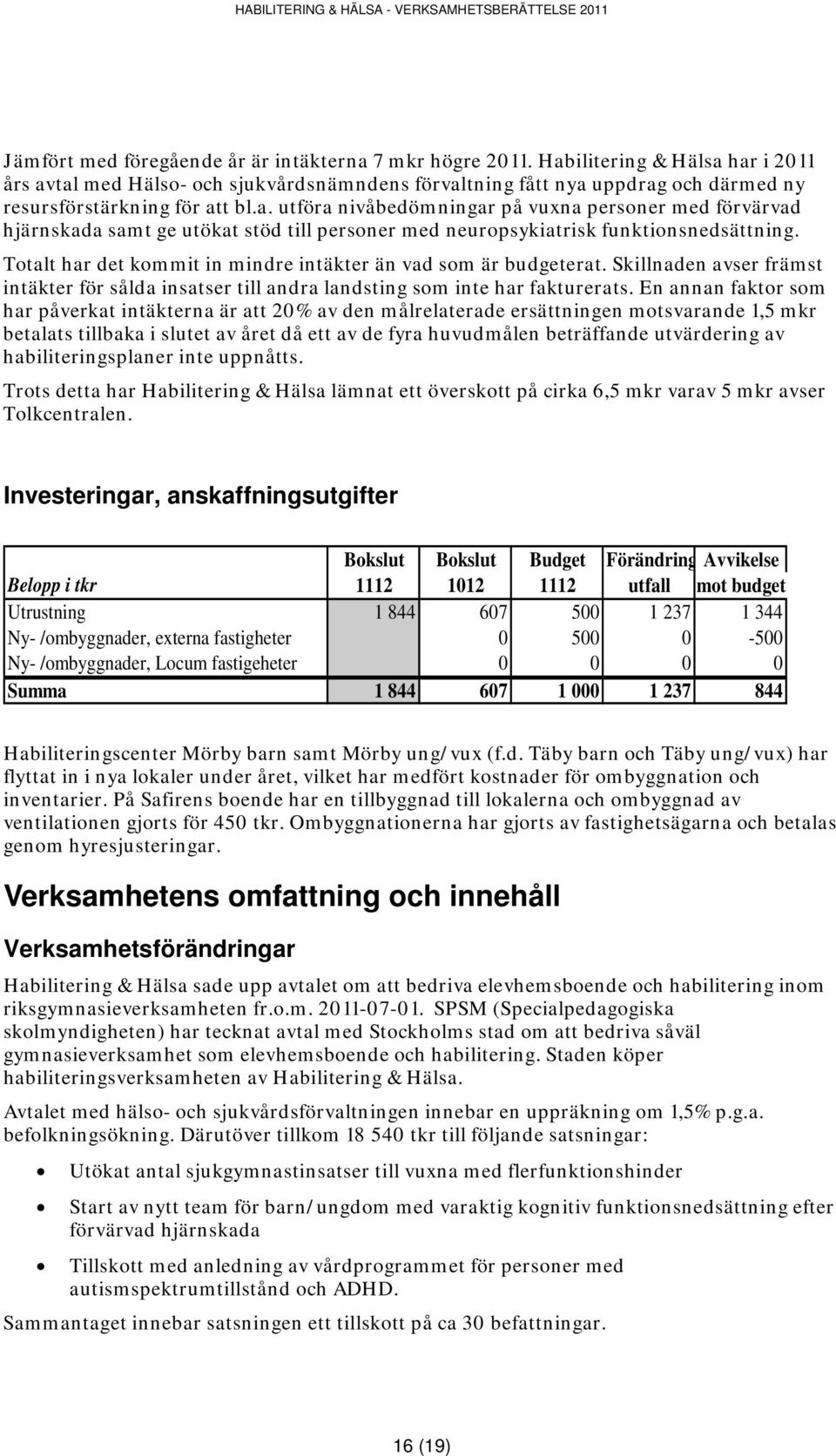 Totalt har det kommit in mindre intäkter än vad som är budgeterat. Skillnaden avser främst intäkter för sålda insatser till andra landsting som inte har fakturerats.