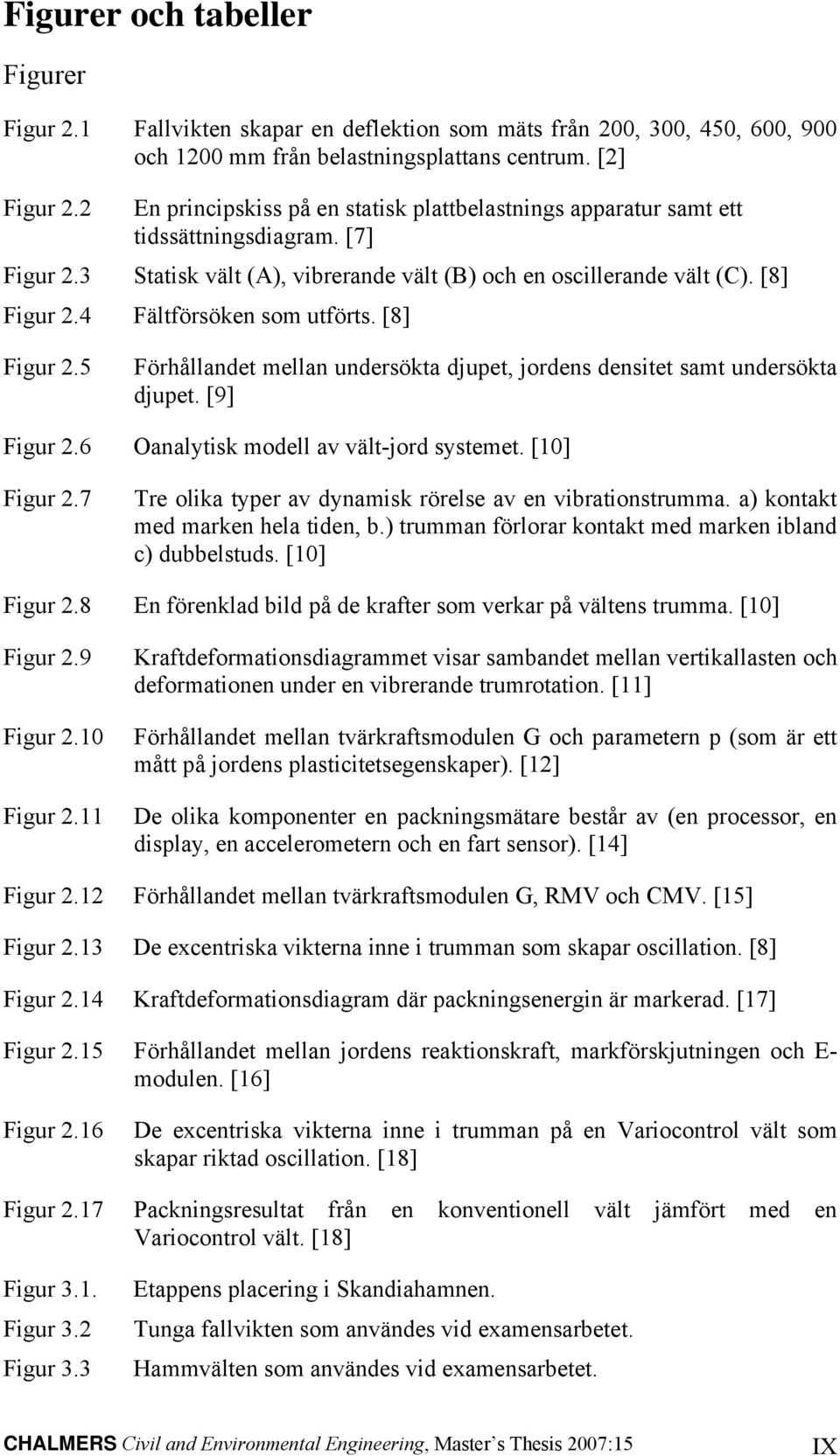 4 Fältförsöken som utförts. [8] Figur 2.5 Förhållandet mellan undersökta djupet, jordens densitet samt undersökta djupet. [9] Figur 2.6 Oanalytisk modell av vält-jord systemet. [10] Figur 2.