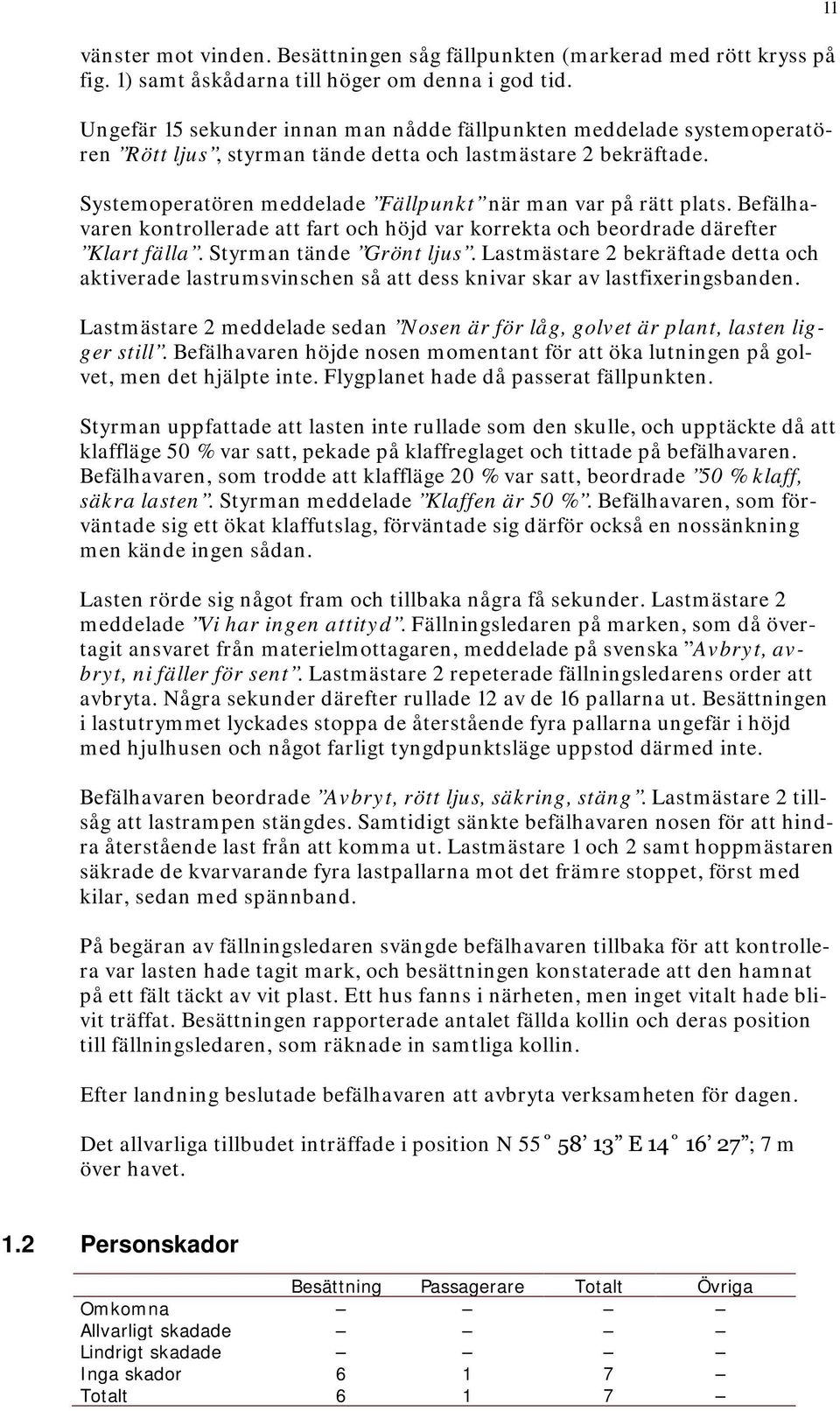 Befälhavaren kontrollerade att fart och höjd var korrekta och beordrade därefter Klart fälla. Styrman tände Grönt ljus.