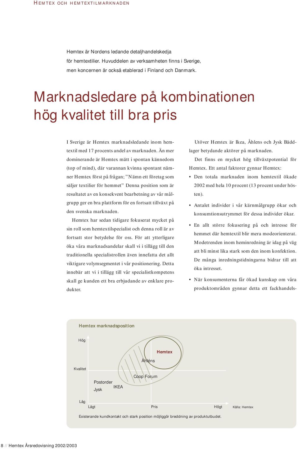 Än mer dominerande är Hemtex mätt i spontan kännedom (top of mind), där varannan kvinna spontant nämner Hemtex först på frågan; Nämn ett företag som säljer textilier för hemmet Denna position som är