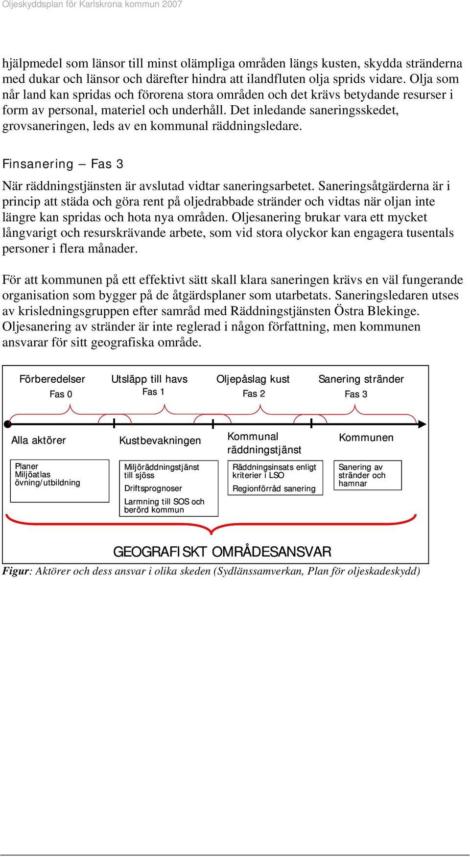 Det inledande saneringsskedet, grovsaneringen, leds av en kommunal räddningsledare. Finsanering Fas 3 När räddningstjänsten är avslutad vidtar saneringsarbetet.