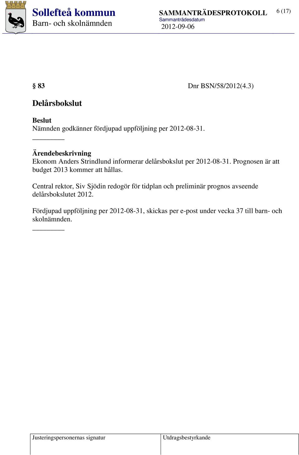 Prognosen är att budget 2013 kommer att hållas.