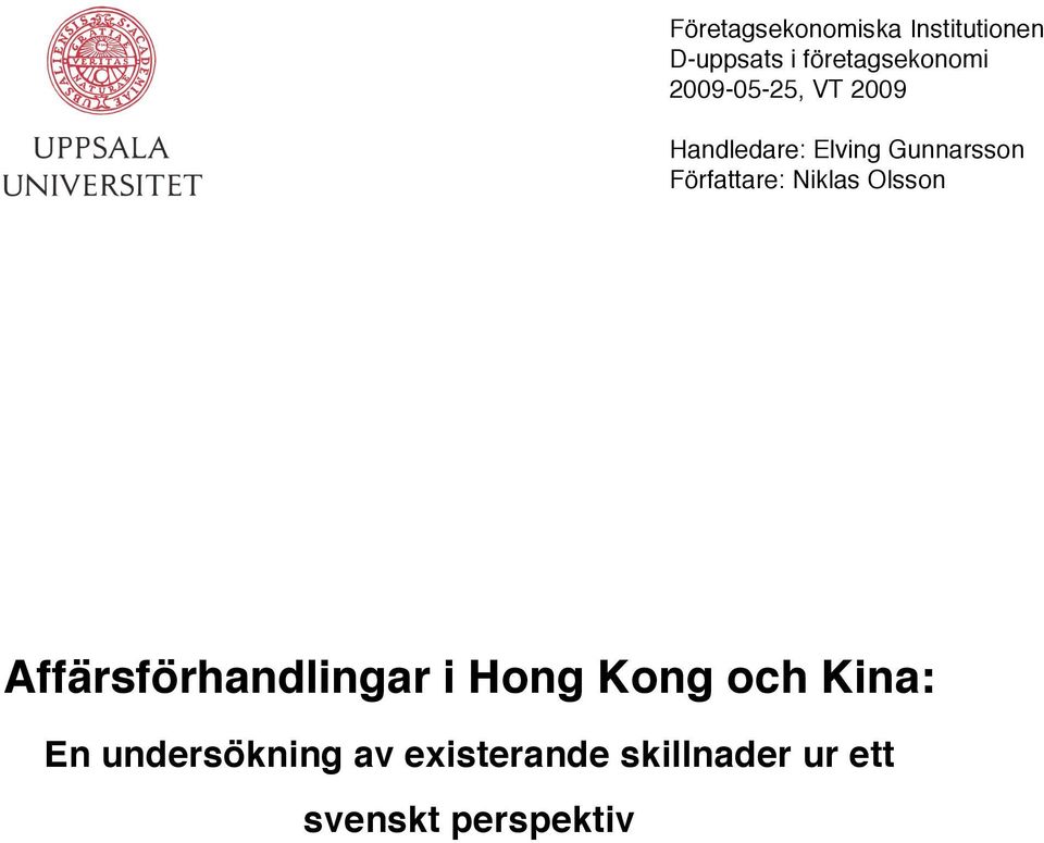 Niklas Olsson Affärsförhandlingar i Hong Kong och Kina: En