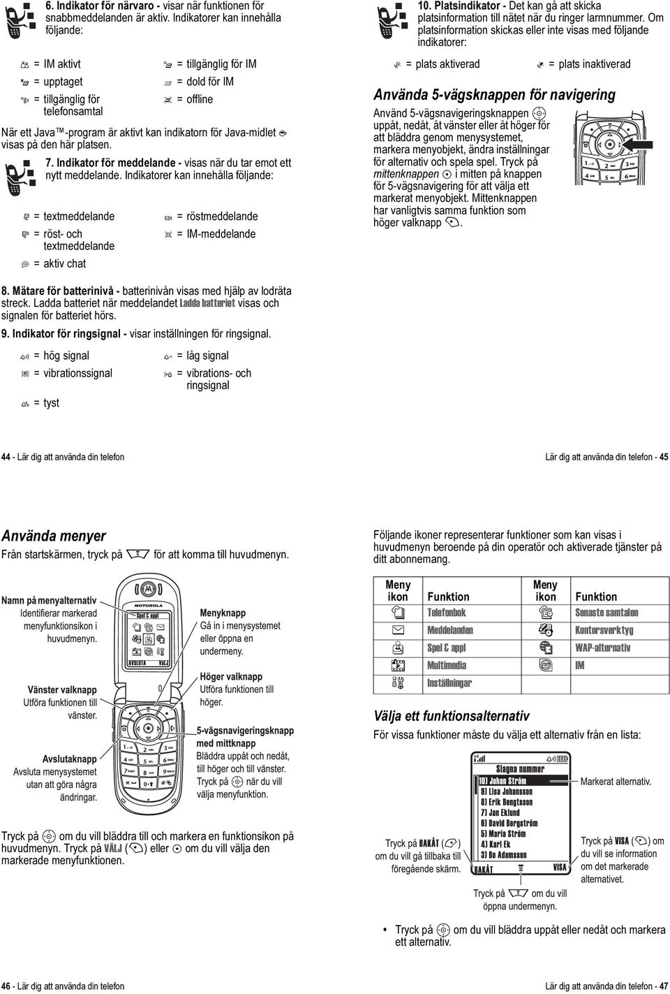 Java-midlet ` visas på den här platsen. 7. Indikator för meddelande - visas när du tar emot ett nytt meddelande.