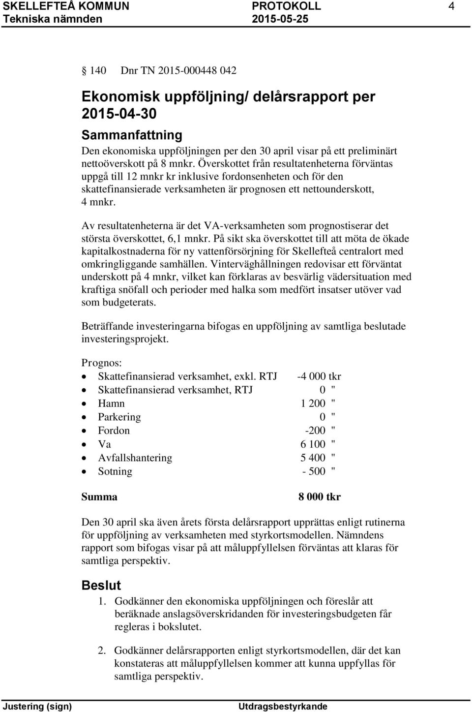 Av resultatenheterna är det VA-verksamheten som prognostiserar det största överskottet, 6,1 mnkr.