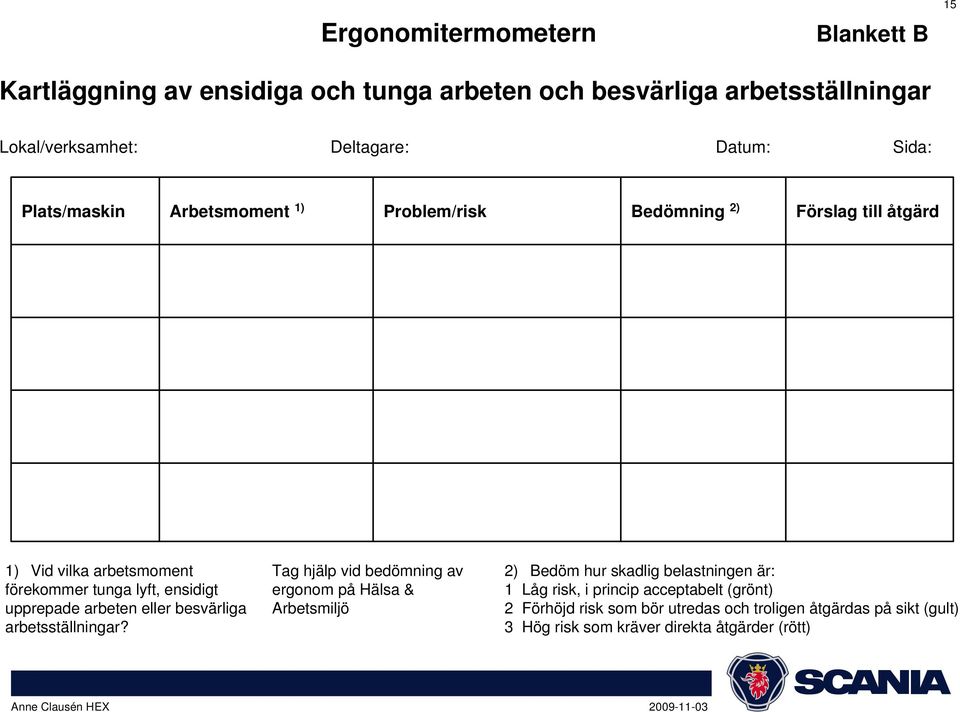 upprepade arbeten eller besvärliga arbetsställningar?