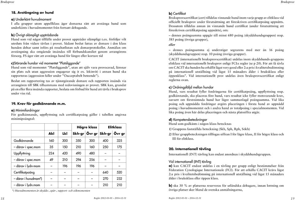 Sådant beslut fattas av domare i den klass hunden deltar samt införs på resultatlistan och domarprotokollet.