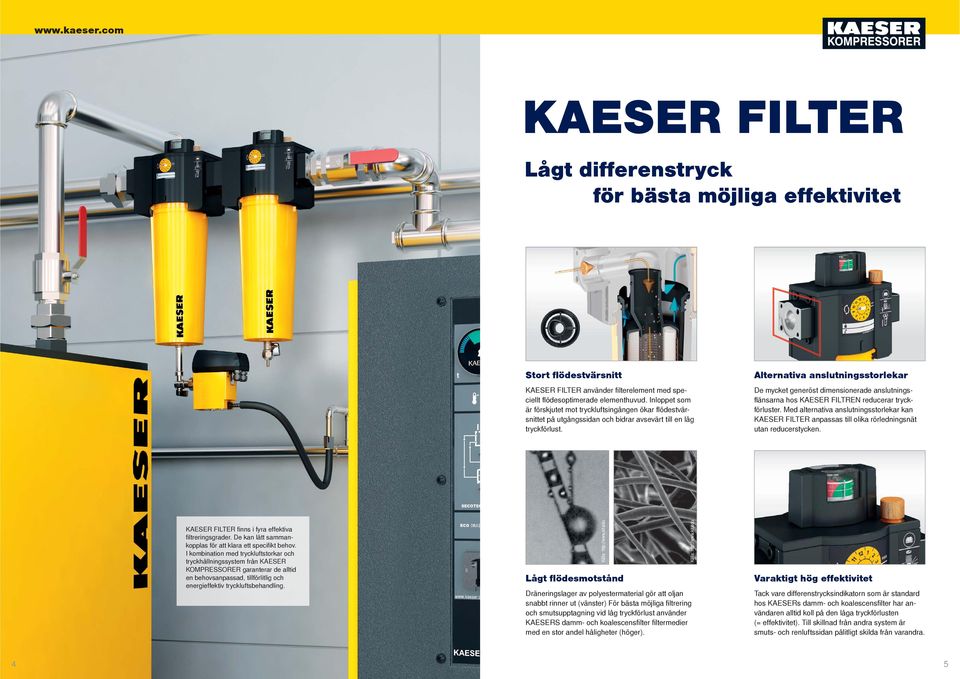Alternativa anslutningsstorlekar De mycket generöst dimensionerade anslutningsflänsarna hos KAESER FILTREN reducerar tryckförluster.