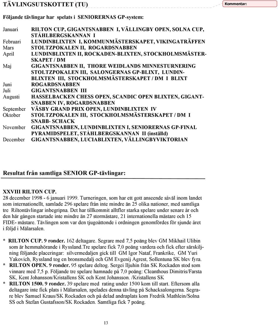 STOCKHOLMSMÄSTER- SKAPET / DM GIGANTSNABBEN II, THORE WEIDLANDS MINNESTURNERING STOLTZPOKALEN III, SALONGERNAS GP-BLIXT, LUNDIN- BLIXTEN III, STOCKHOLMSMÄSTERSKAPET / DM I BLIXT ROGARDSNABBEN