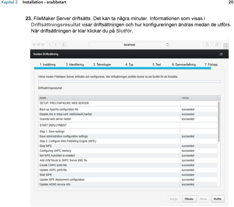 Informationen som visas i Driftsättningsresultat visar