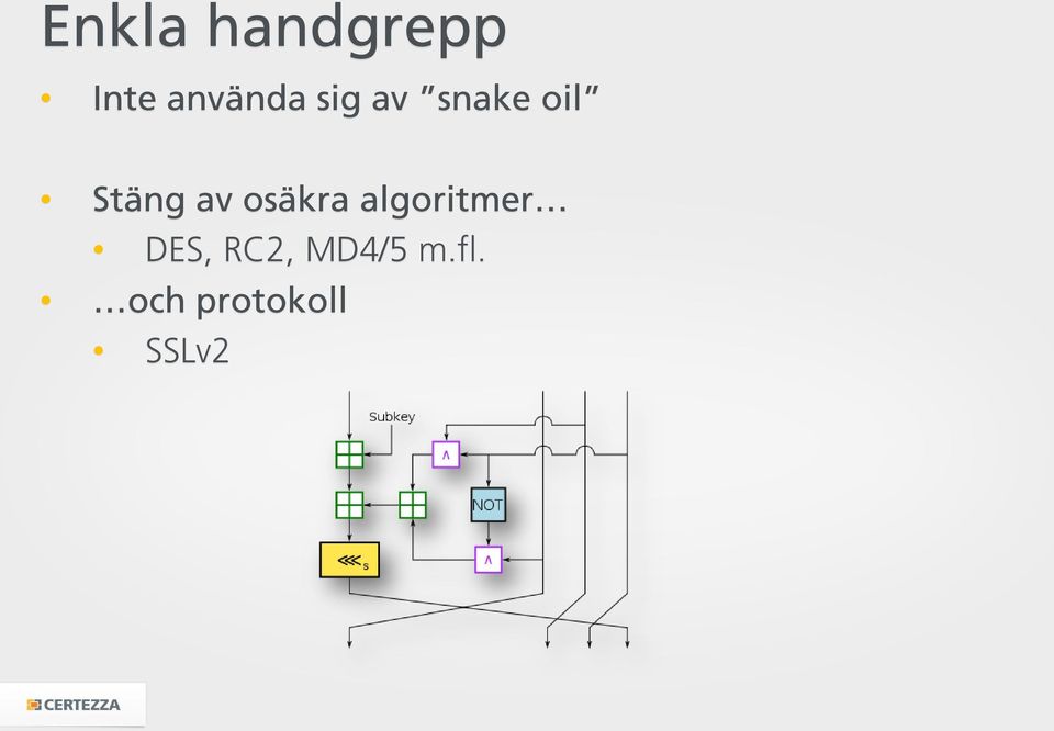 osäkra algoritmer DES, RC2,