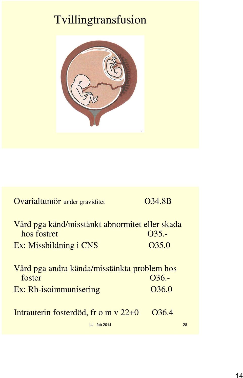 - Ex: Missbildning i CNS O35.