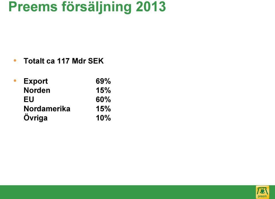 Export 69% Norden 15% EU