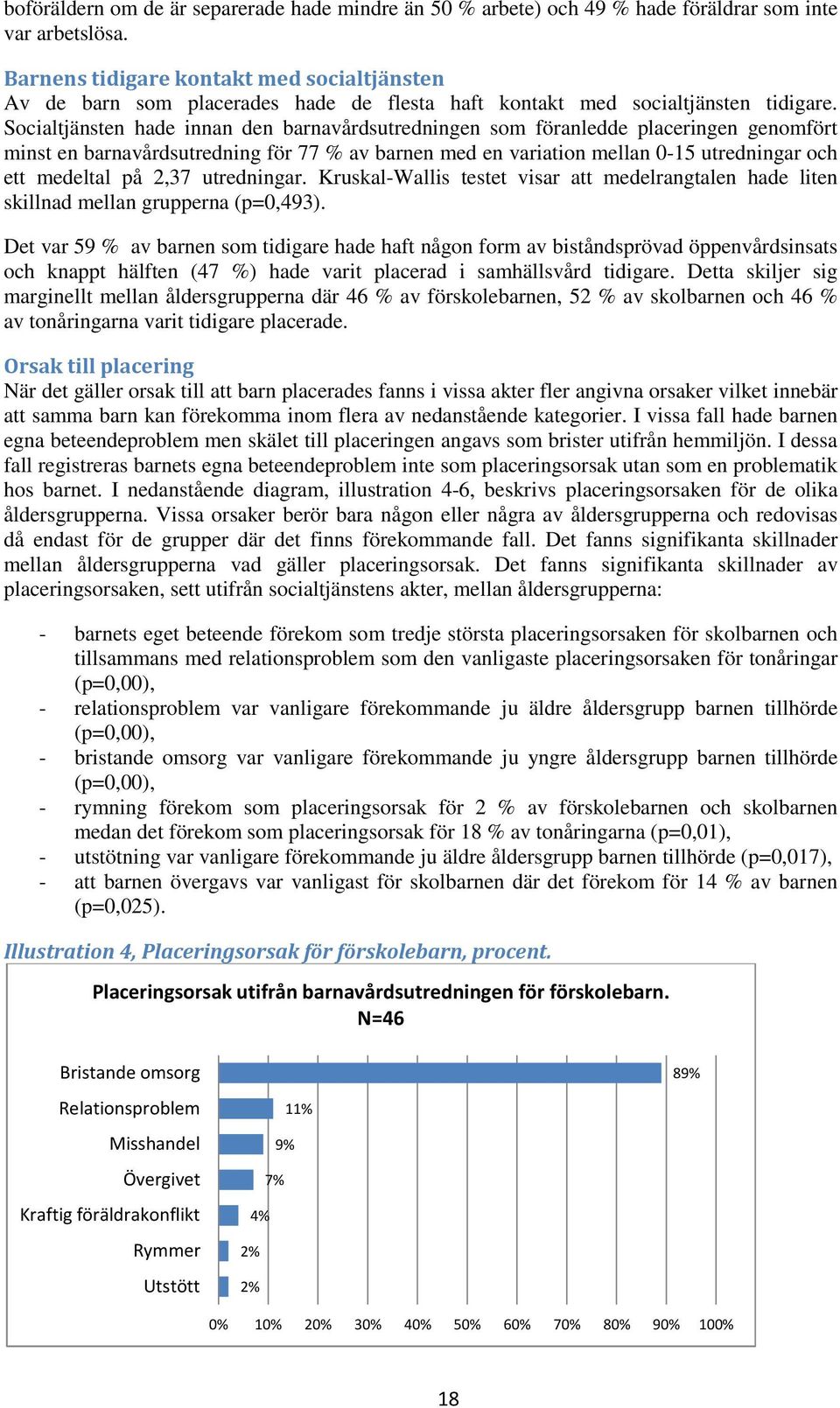 Socialtjänsten hade innan den barnavårdsutredningen som föranledde placeringen genomfört minst en barnavårdsutredning för 77 % av barnen med en variation mellan 0-15 utredningar och ett medeltal på