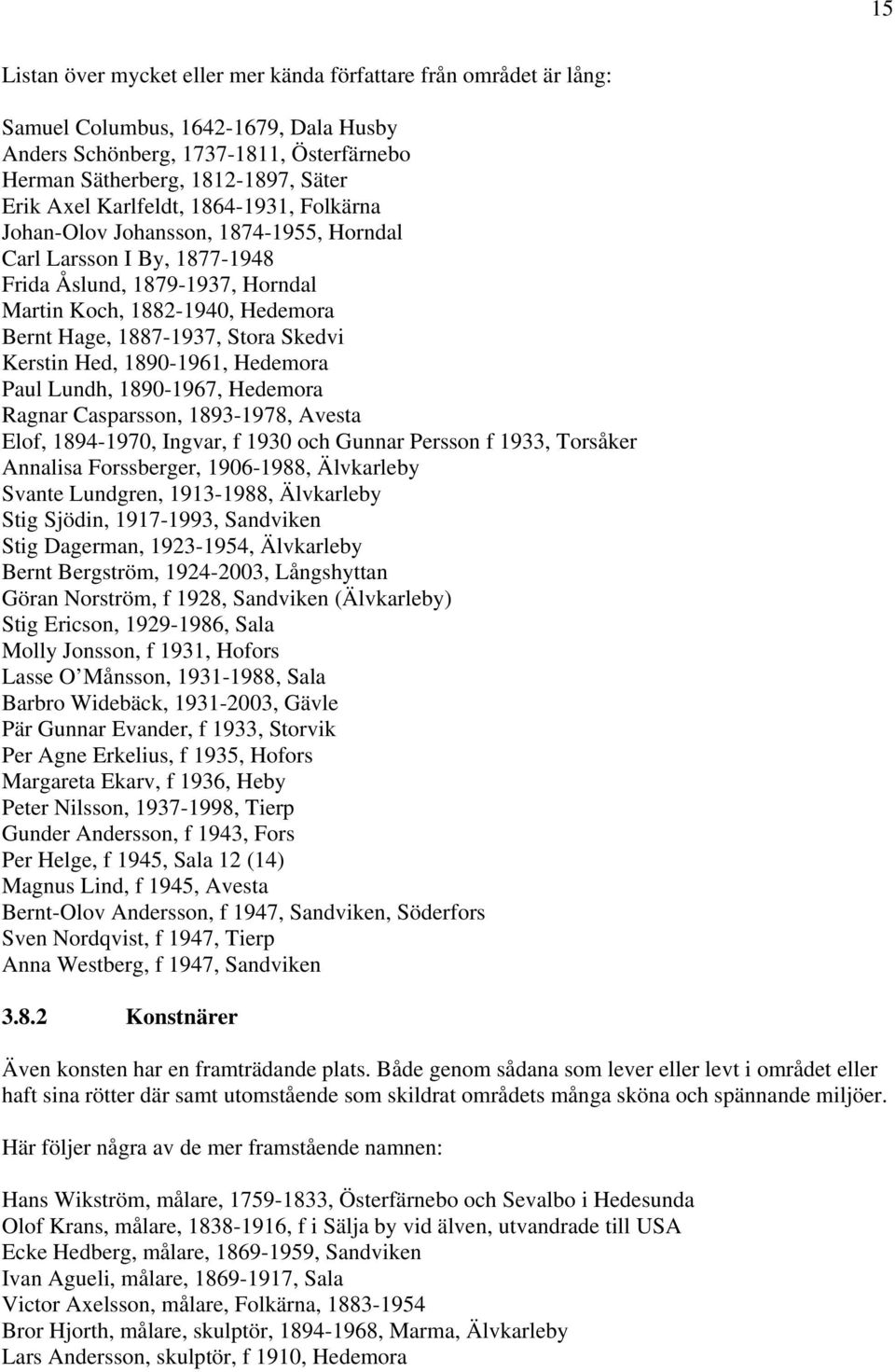 Skedvi Kerstin Hed, 1890-1961, Hedemora Paul Lundh, 1890-1967, Hedemora Ragnar Casparsson, 1893-1978, Avesta Elof, 1894-1970, Ingvar, f 1930 och Gunnar Persson f 1933, Torsåker Annalisa Forssberger,