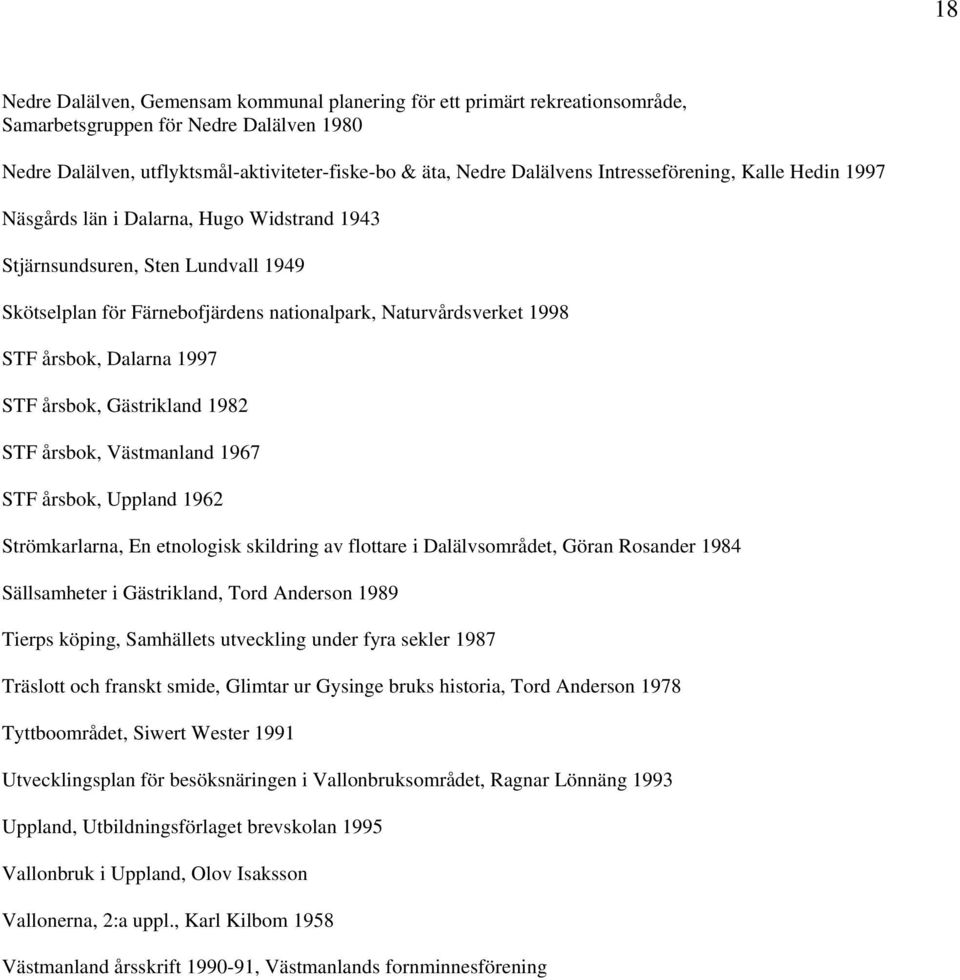 Dalarna 1997 STF årsbok, Gästrikland 1982 STF årsbok, Västmanland 1967 STF årsbok, Uppland 1962 Strömkarlarna, En etnologisk skildring av flottare i Dalälvsområdet, Göran Rosander 1984 Sällsamheter i