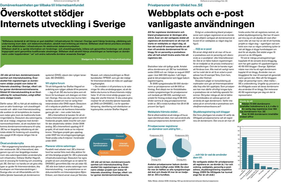 data- och telekommunikation, särskilt med inriktning på Internet. Stiftelsen skall härvid prioritera områden som ökar effektiviteten i infrastrukturen för elektronisk datakommunikation.