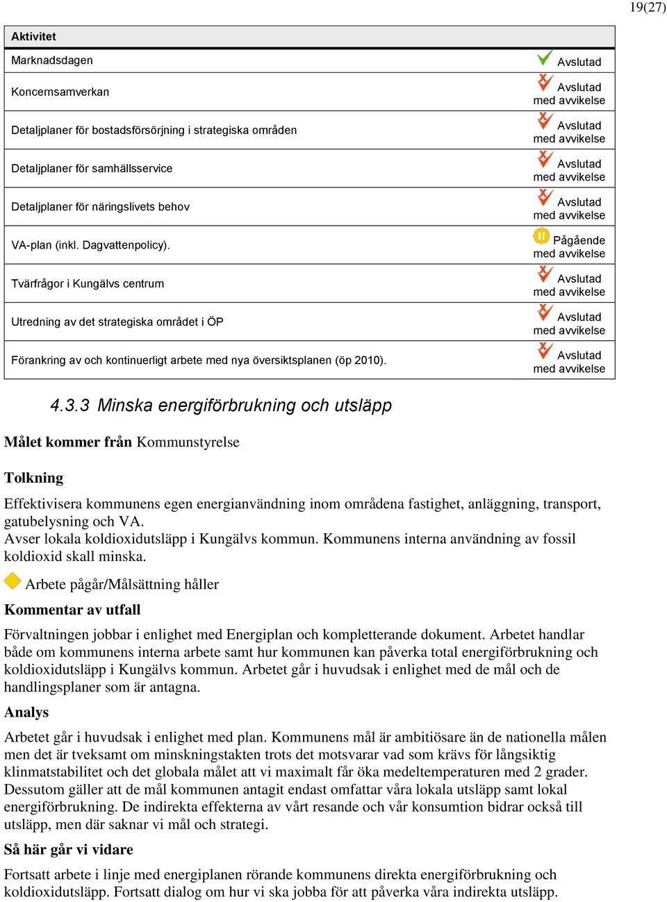 3 Minska energiförbrukning och utsläpp Målet kommer från Kommunstyrelse Tolkning Effektivisera kommunens egen energianvändning inom områdena fastighet, anläggning, transport, gatubelysning och VA.