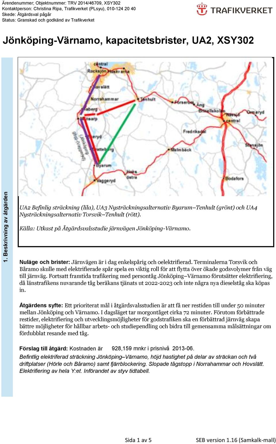 Källa: Utkast på Åtgärdsvalsstudie järnvägen Jönköping-Värnamo. Nuläge och brister: Järnvägen är i dag enkelspårig och oelektrifierad.