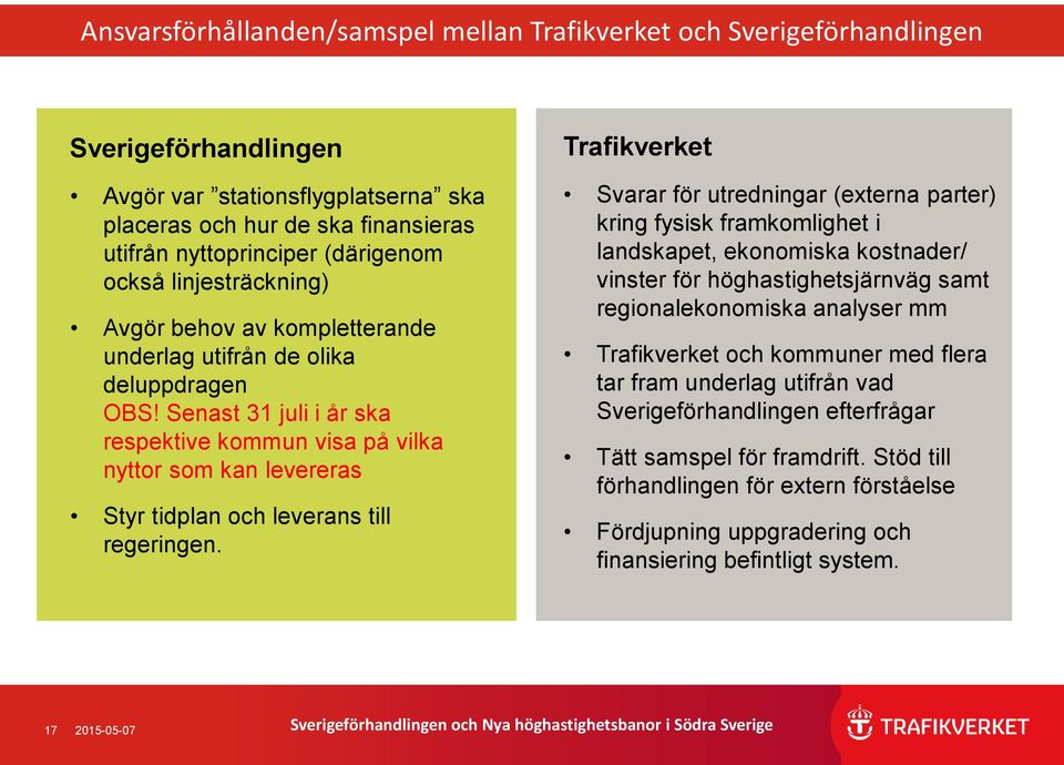 Senast 31 juli i år ska respektive kommun visa på vilka nyttor som kan levereras Styr tidplan och leverans till regeringen.