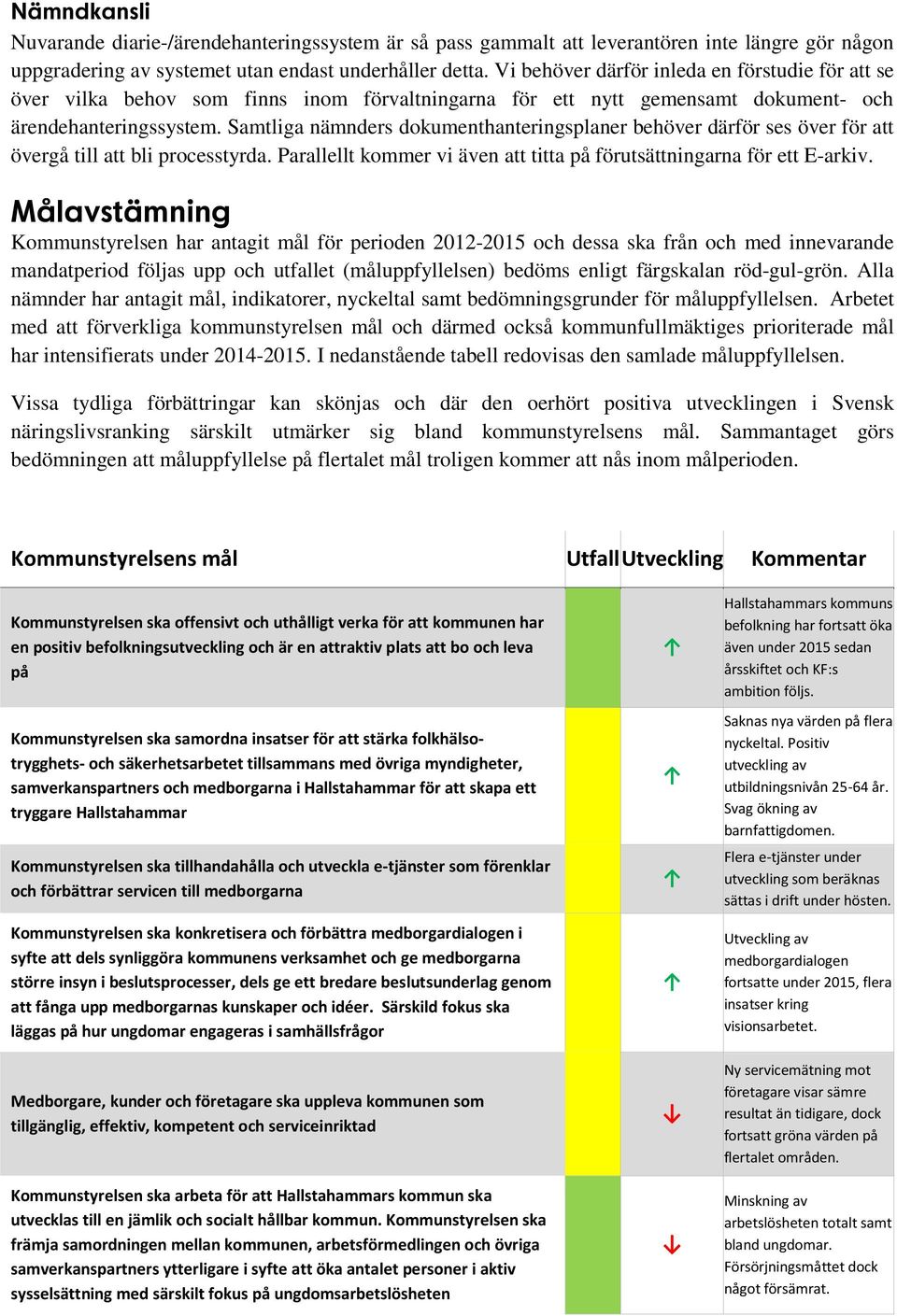 Samtliga nämnders dokumenthanteringsplaner behöver därför ses över för att övergå till att bli processtyrda. Parallellt kommer vi även att titta på förutsättningarna för ett E-arkiv.