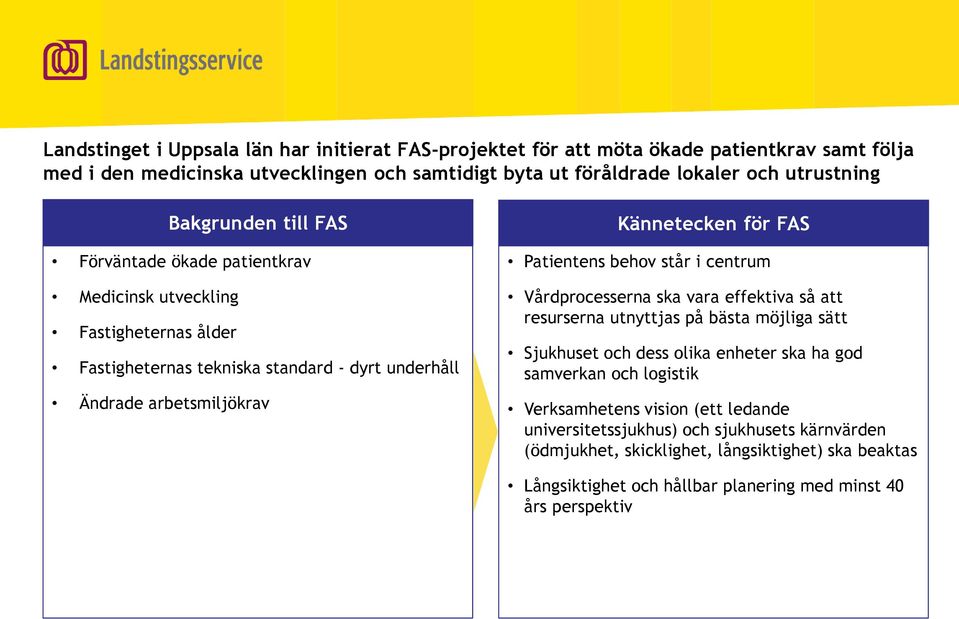 Patientens behov står i centrum Vårdprocesserna ska vara effektiva så att resurserna utnyttjas på bästa möjliga sätt Sjukhuset och dess olika enheter ska ha god samverkan och logistik