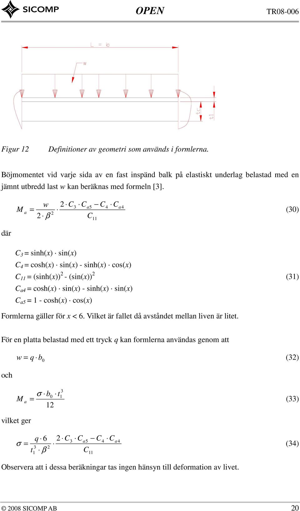 M a w C C 3 a5 β C C 4 C a4 (30) där C 3 sinh(x) sin(x) C 4 cosh(x) sin(x) - sinh(x) cos(x) C (sinh(x)) - (sin(x)) (3) C a4 cosh(x) sin(x) - sinh(x) sin(x) C a5 -