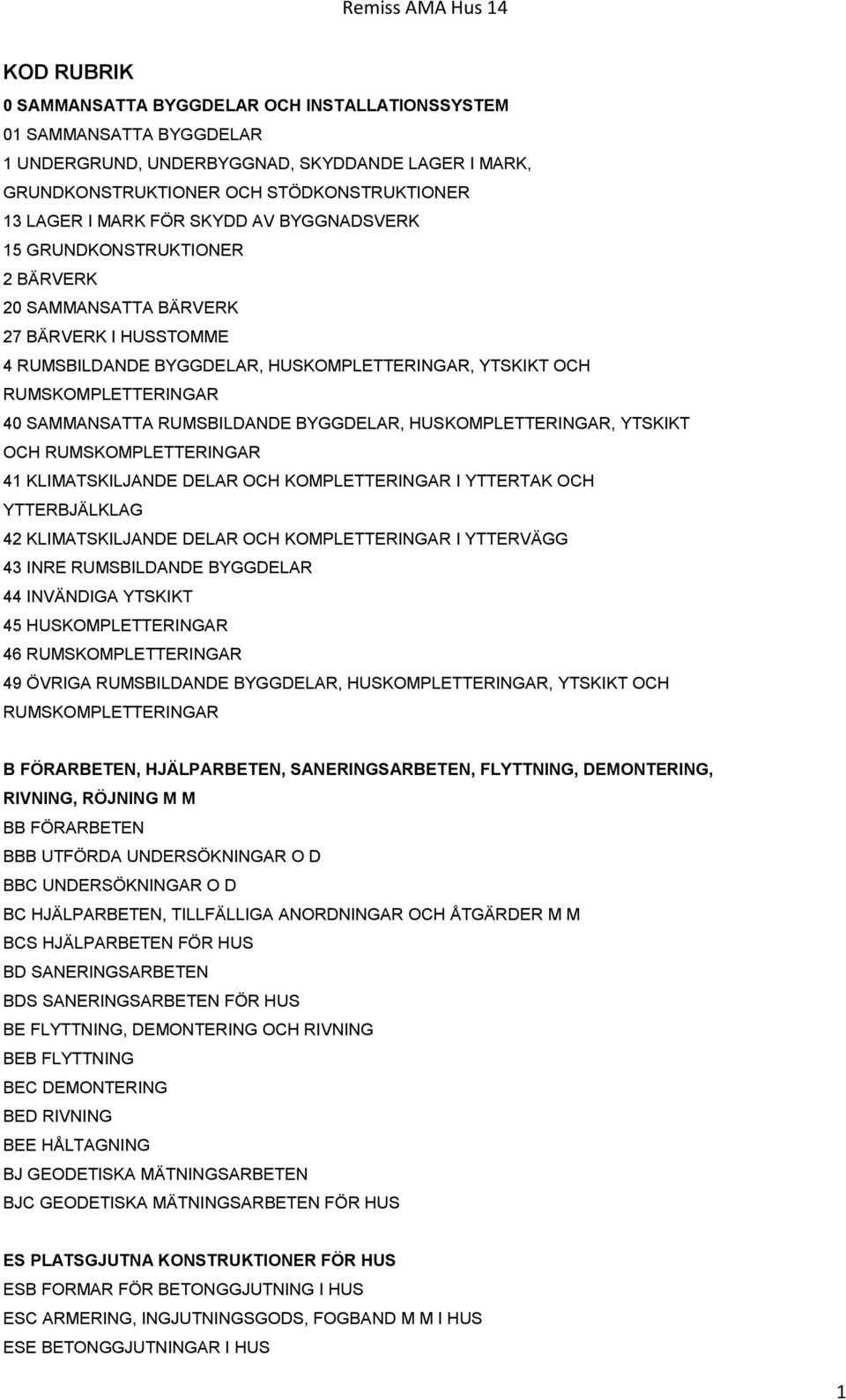 RUMSBILDANDE BYGGDELAR, HUSKOMPLETTERINGAR, YTSKIKT OCH RUMSKOMPLETTERINGAR 41 KLIMATSKILJANDE DELAR OCH KOMPLETTERINGAR I YTTERTAK OCH YTTERBJÄLKLAG 42 KLIMATSKILJANDE DELAR OCH KOMPLETTERINGAR I