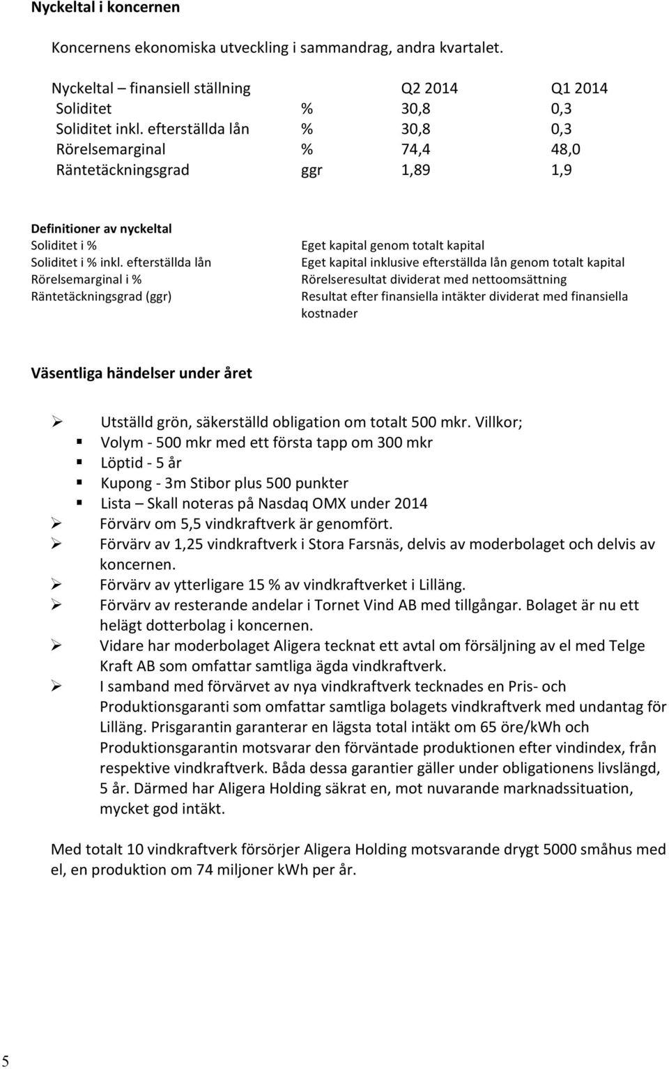 efterställda lån Rörelsemarginal i % Räntetäckningsgrad (ggr) Eget kapital genom totalt kapital Eget kapital inklusive efterställda lån genom totalt kapital Rörelseresultat dividerat med