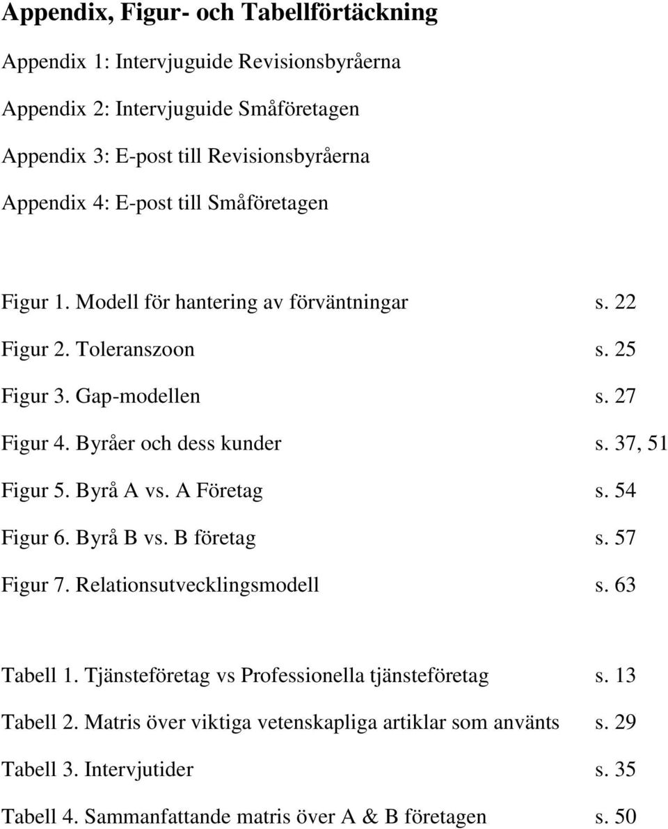 37, 51 Figur 5. Byrå A vs. A Företag s. 54 Figur 6. Byrå B vs. B företag s. 57 Figur 7. Relationsutvecklingsmodell s. 63 Tabell 1.