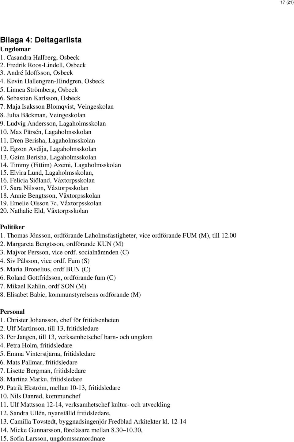 Dren Berisha, Lagaholmsskolan 12. Egzon Avdija, Lagaholmsskolan 13. Gzim Berisha, Lagaholmsskolan 14. Timmy (Fittim) Azemi, Lagaholmsskolan 15. Elvira Lund, Lagaholmsskolan, 16.