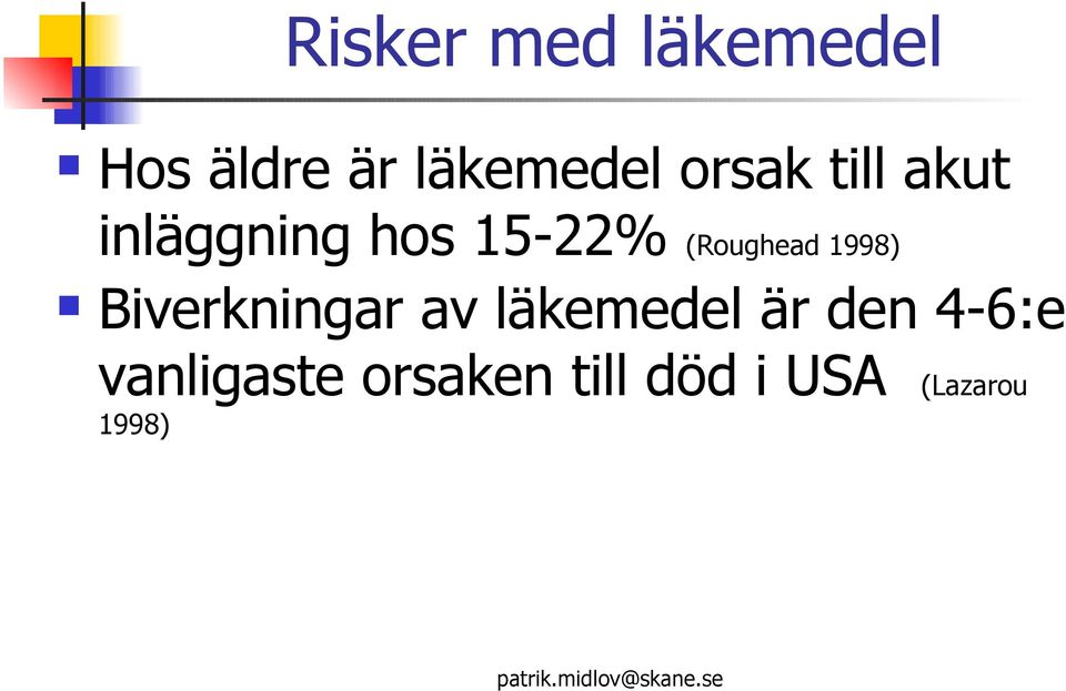 (Roughead 1998) Biverkningar av läkemedel är