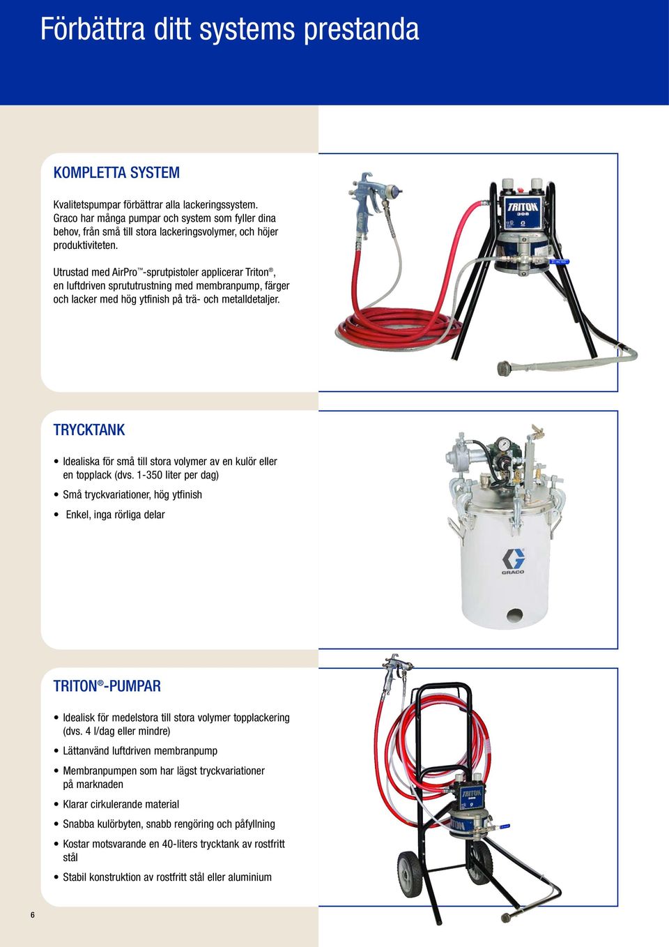 Utrustad med AirPro -sprutpistoler applicerar Triton, en luftdriven sprututrustning med membranpump, färger och lacker med hög ytfinish på trä- och metalldetaljer.