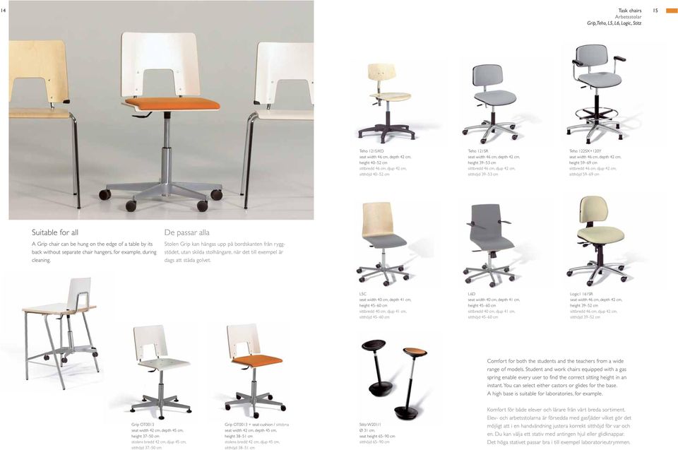 all A Grip chair can be hung on the edge of a table by its back without separate chair hangers, for example, during cleaning.