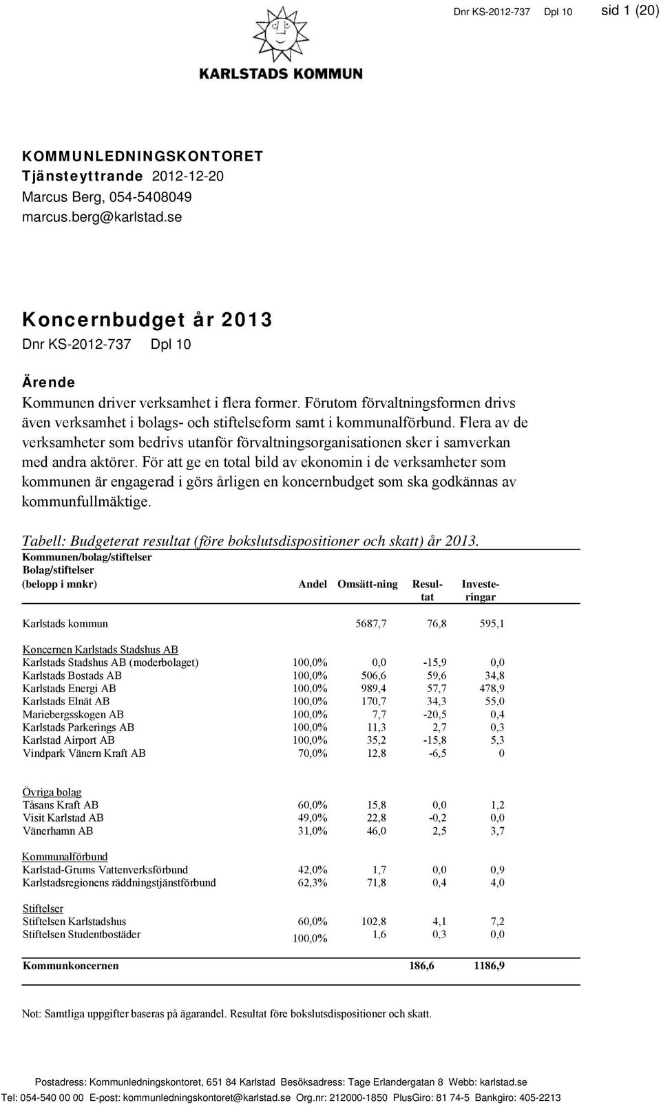 Flera av de verksamheter som bedrivs utanför förvaltningsorganisationen sker i samverkan med andra aktörer.