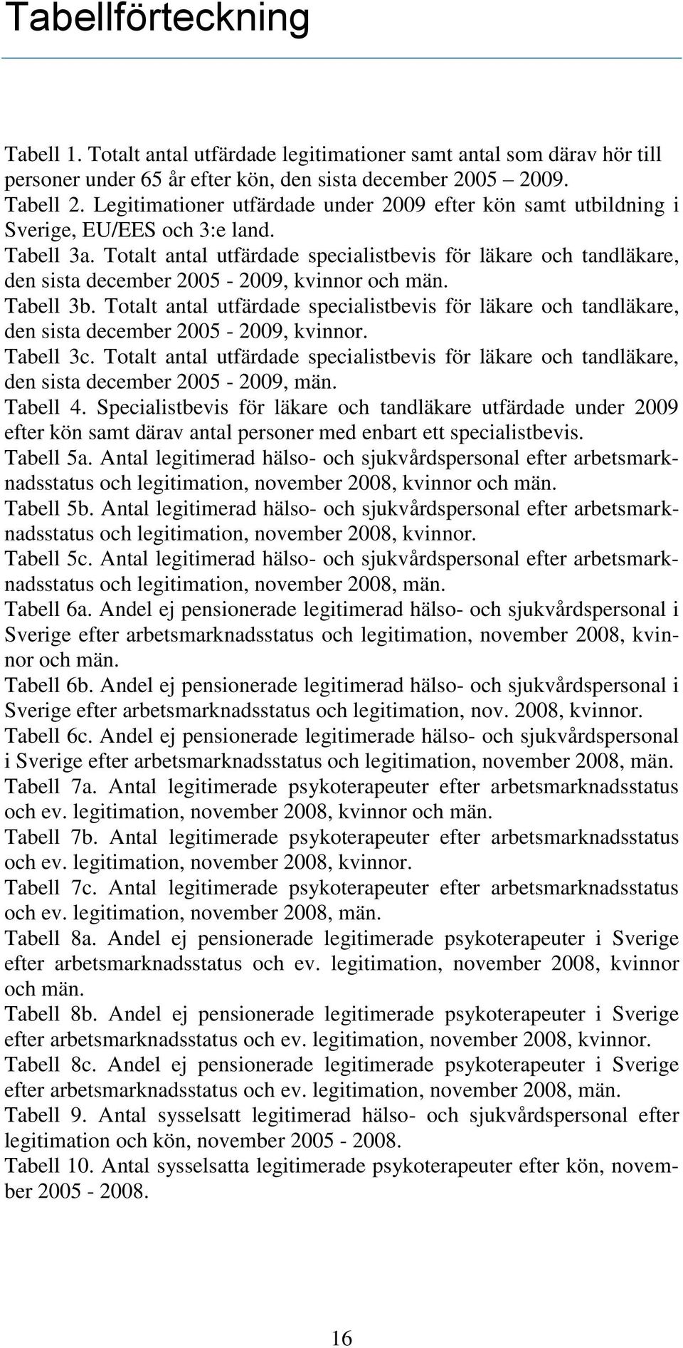 Totalt antal utfärdade specialistbevis för läkare och tandläkare, den sista december 2005-2009, kvinnor och män. Tabell 3b.