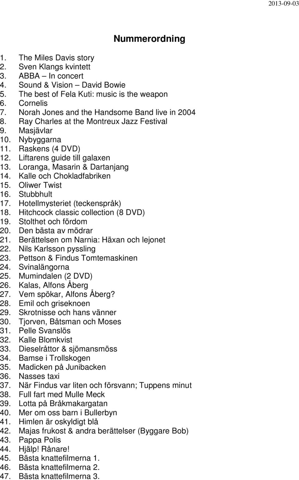 Loranga, Masarin & Dartanjang 14. Kalle och Chokladfabriken 15. Oliwer Twist 16. Stubbhult 17. Hotellmysteriet (teckenspråk) 18. Hitchcock classic collection (8 DVD) 19. Stolthet och fördom 20.